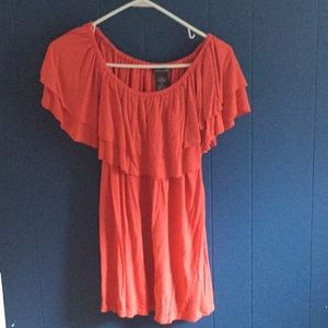 Coral flower off the shoulder top